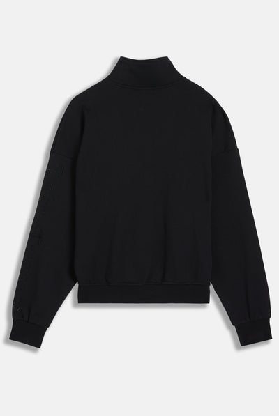Felpa crop oversize con collo alto a mezza zip e logo Juicy Couture in diamanti  Nero