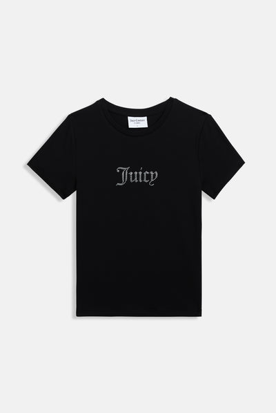 Maglietta aderente in jersey di modal con logo Juicy in diamanti  Nero