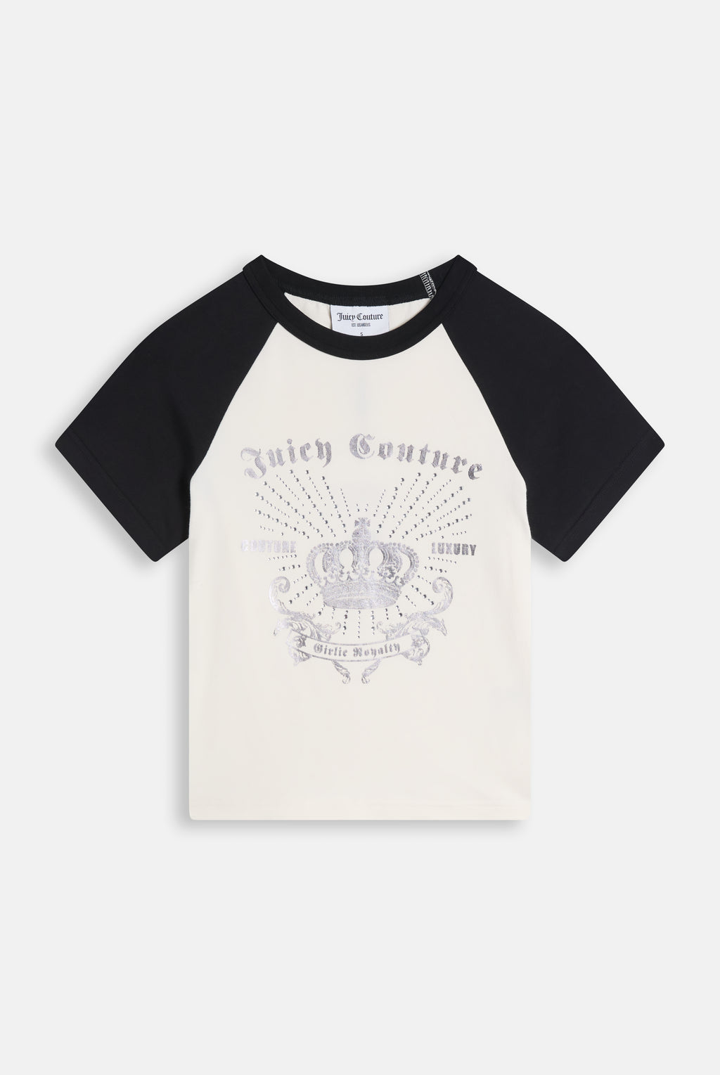 Baby T-shirt in Jersey con Maniche a Contrasto e Logo in Strass – Panna