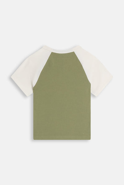 Baby T-shirt in Jersey con Maniche a Contrasto e Logo in Strass – Verde Oliva
