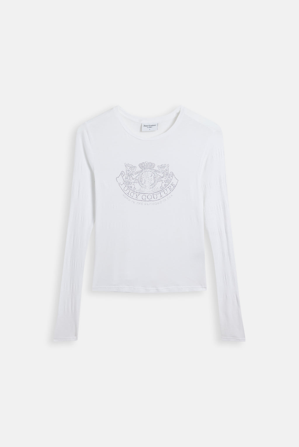 Top a Maniche Lunghe in Jersey con Logo Dog Crest in Strass – Bianco