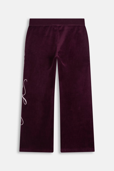 Pantaloni in Velluto a Vita Ultra Bassa e Gamba Dritta con Slogan Ricamato