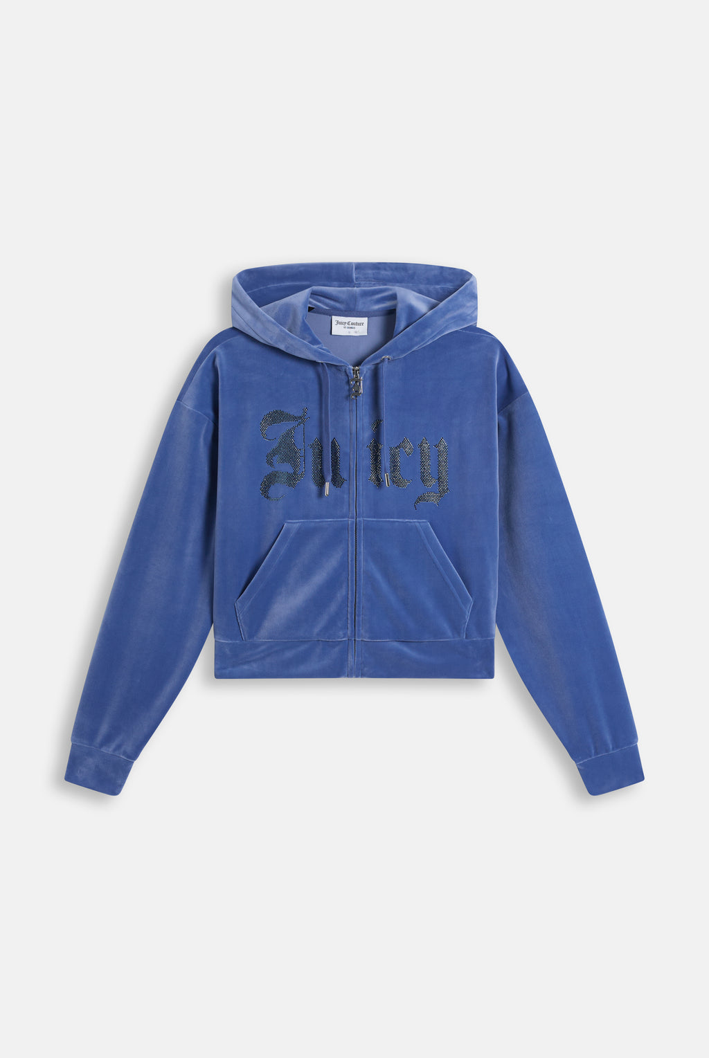 Felpa Oversize in Velluto con Logo Juicy in Strass – Blu Grigio