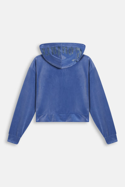 Felpa Oversize in Velluto con Logo Juicy in Strass – Blu Grigio
