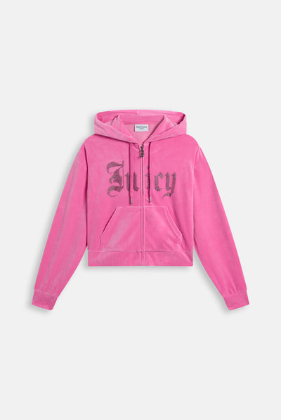 Felpa Oversize in Velluto con Logo Juicy in Strass – Rosa Orchidea