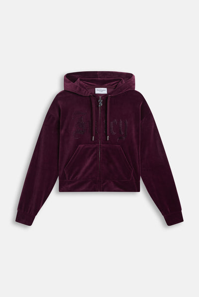 Felpa Oversize in Velluto con Logo Juicy in Strass – Bordeaux