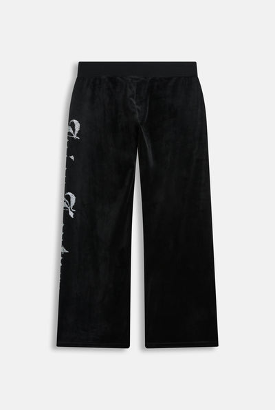 Pantaloni in Velluto a Vita Bassa con Logo Juicy Couture in Strass – Nero