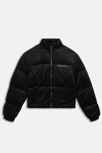 Giacca imbottita in velour con logo Juicy in diamanti Nero
