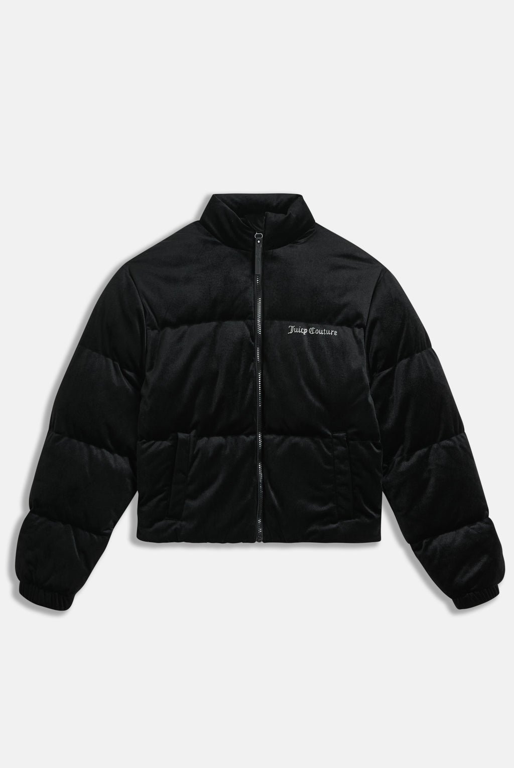 Giacca imbottita in velour con logo Juicy in diamanti Nero