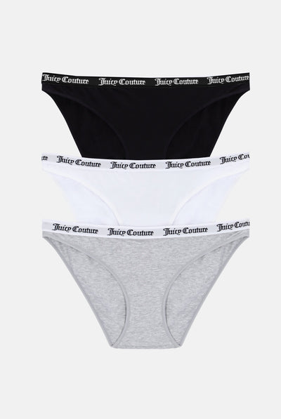 Set 3 Slip in Cotone con Elastico Jacquard Logato Juicy Couture – Nero/Bianco/Grigio Melange