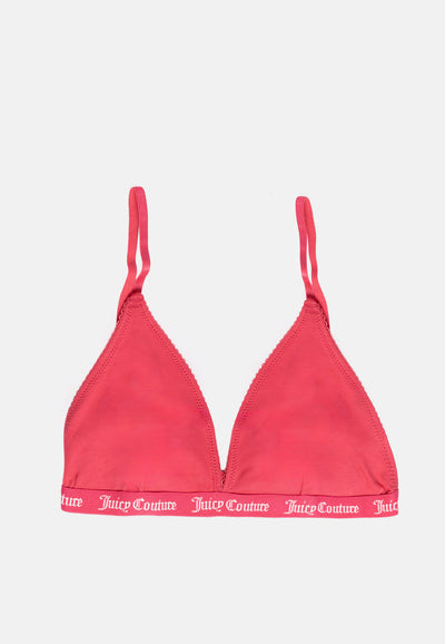 Bralette a Triangolo in Cotone con Bordo Smerlato ed Elastico Jacquard Logato – Rosso Lampone