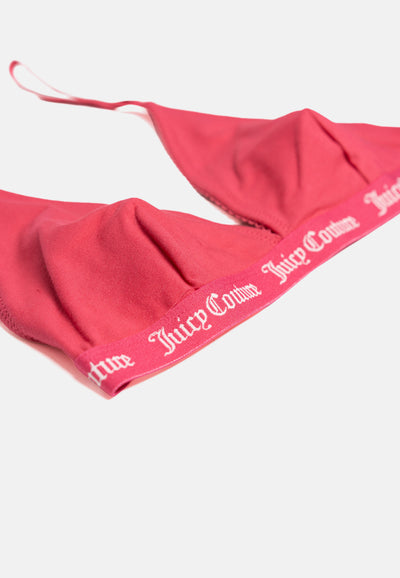Bralette a Triangolo in Cotone con Bordo Smerlato ed Elastico Jacquard Logato – Rosso Lampone