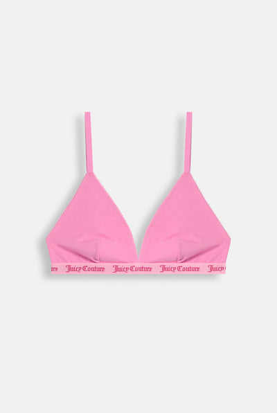 Bralette a Triangolo in Cotone con Bordo Smerlato ed Elastico Jacquard Logato – Rosa Orchidea