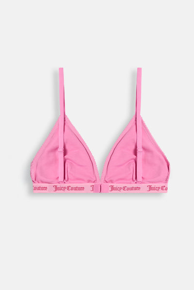 Bralette a Triangolo in Cotone con Bordo Smerlato ed Elastico Jacquard Logato – Rosa Orchidea