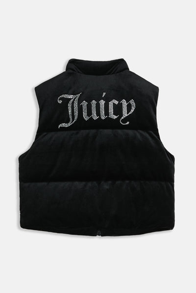Gilet crop in velour con logo Juicy in diamanti Nero