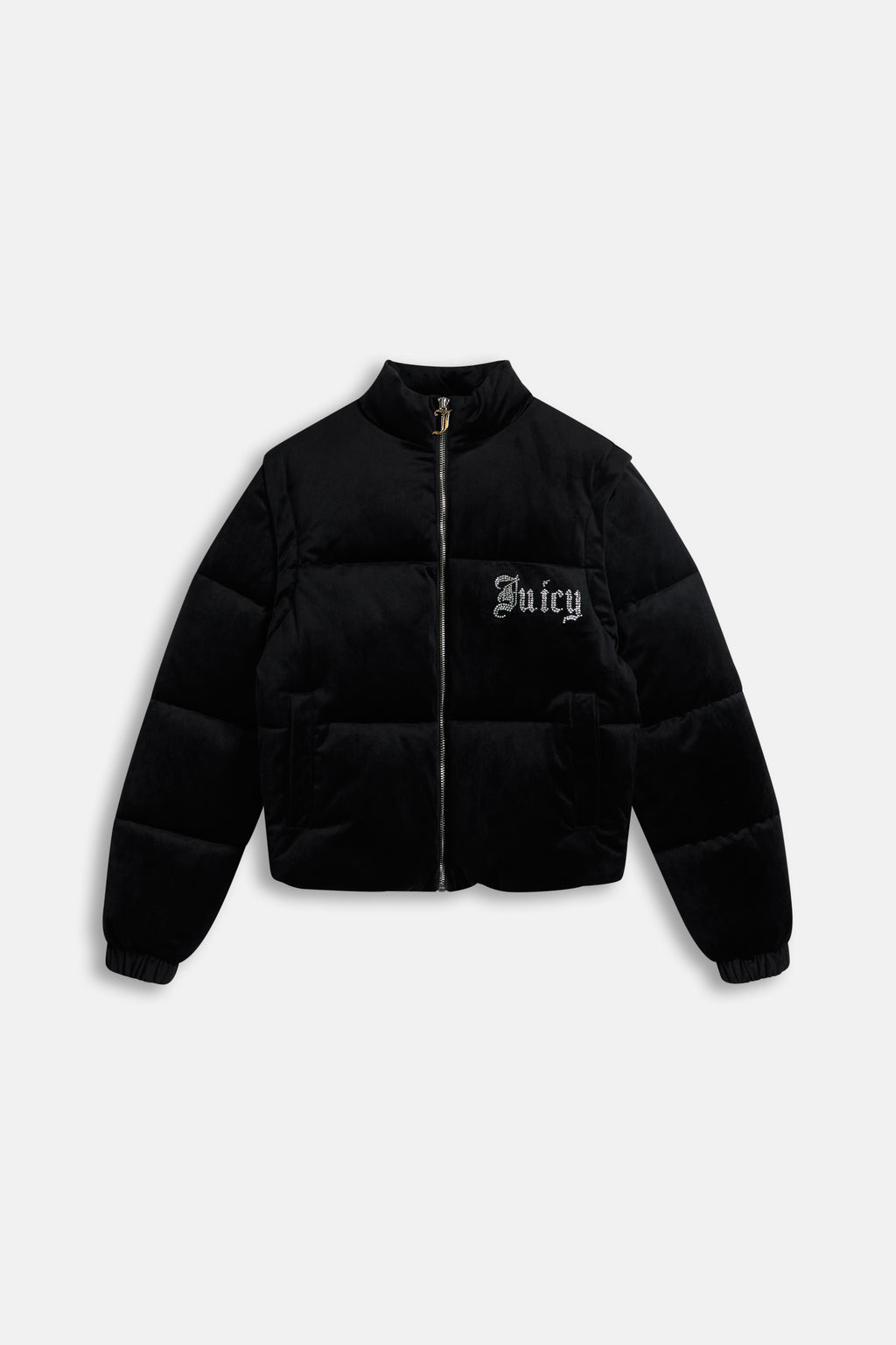 Piumino-Gilet Convertibile in Velluto con Logo Old Gothic in Strass – Nero