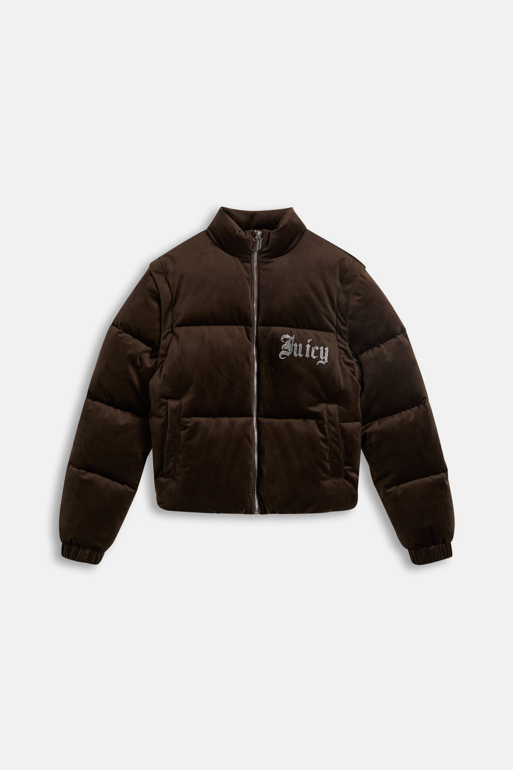 Piumino-Gilet Convertibile in Velluto con Logo Old Gothic in Strass – Marrone