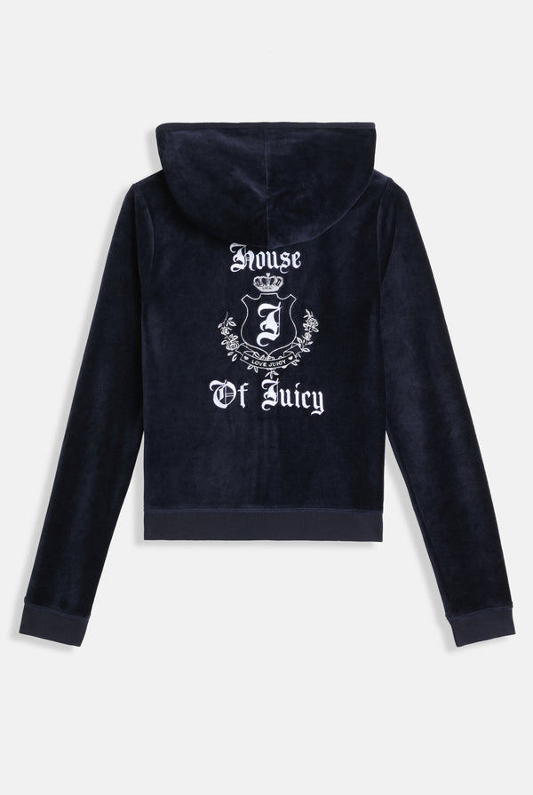 Felpa in velour di bamboo con ricamo House of Juicy Blu Scura