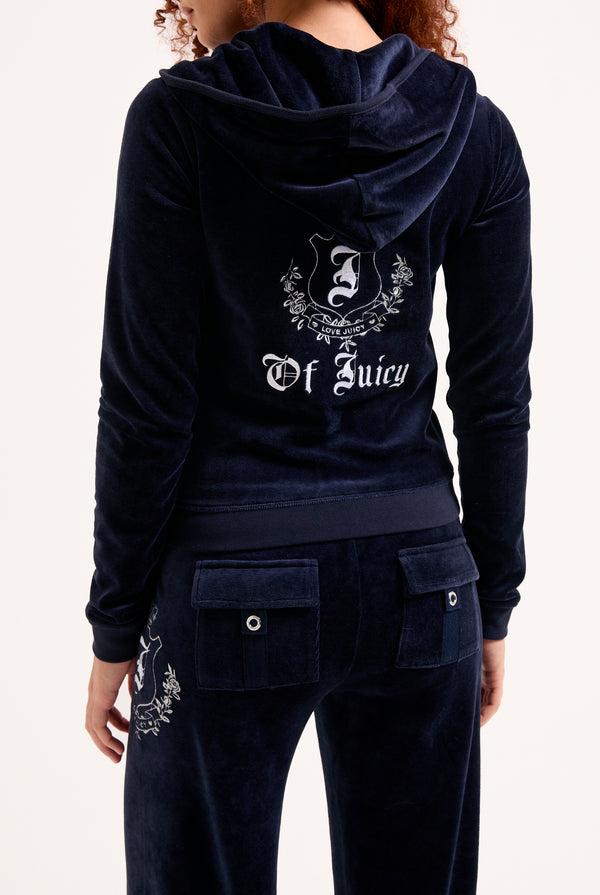 Felpa in velour di bamboo con ricamo House of Juicy Blu Scura