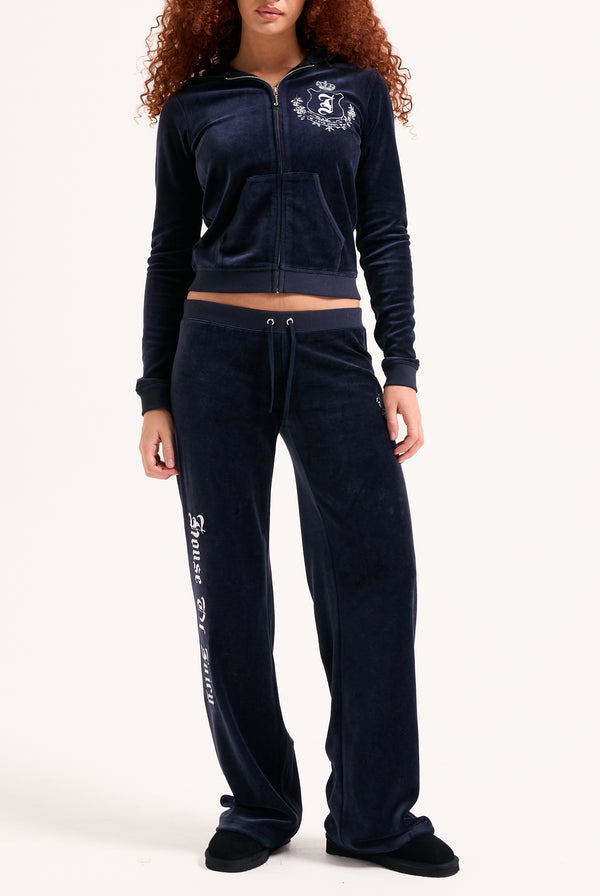Felpa in velour di bamboo con ricamo House of Juicy Blu Scura