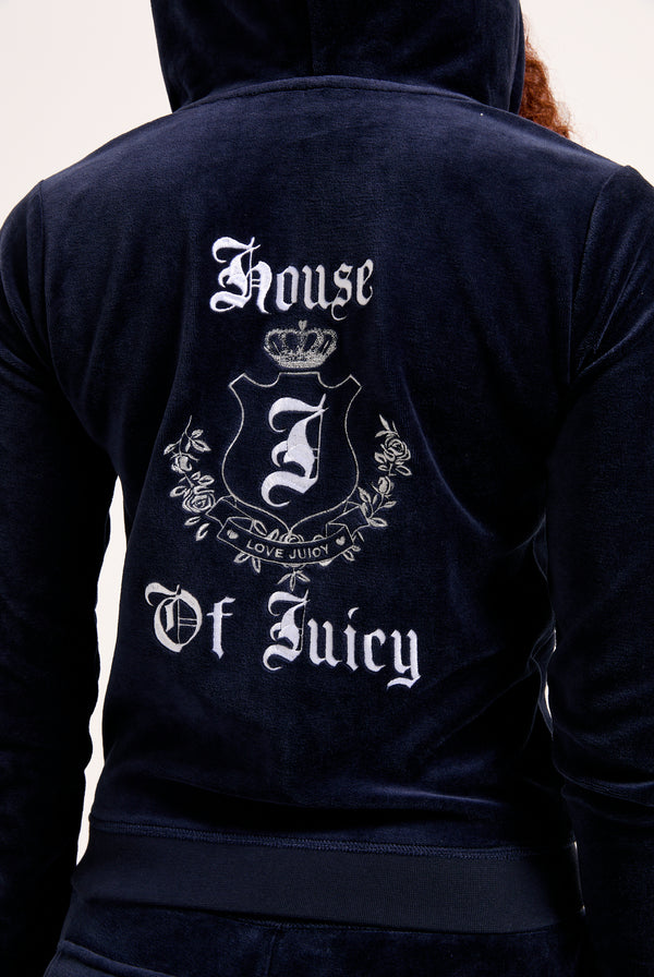 Felpa in velour di bamboo con ricamo House of Juicy Blu Scura