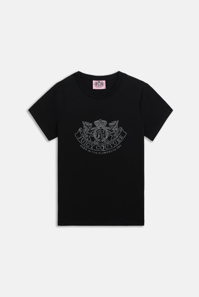 Maglietta aderente in single jersey con logo a diamante con stemma cane Nero
