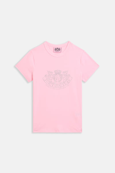 Maglietta aderente in single jersey con logo a diamante con stemma cane Rosa Cipria
