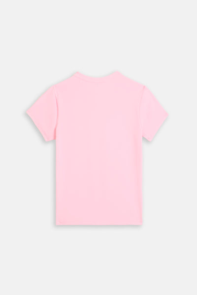 Maglietta aderente in single jersey con logo a diamante con stemma cane Rosa Cipria