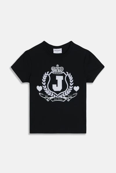 Maglietta in jersey aderente con ricamo Juicy a stemma Nero