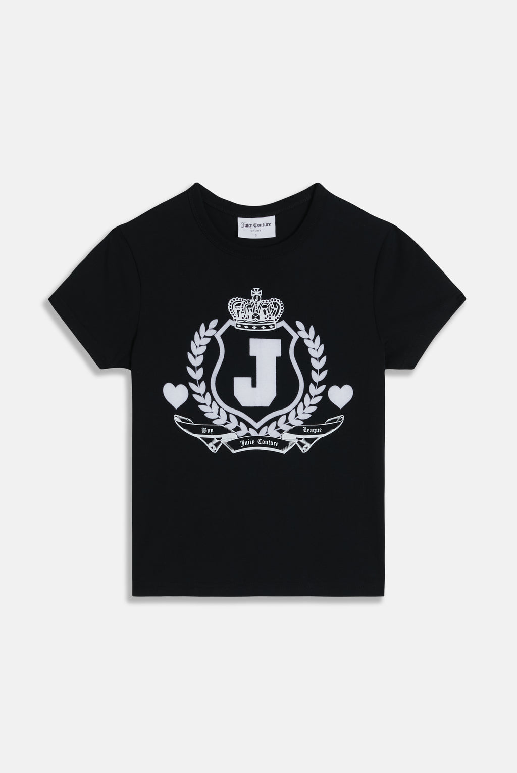 Maglietta in jersey aderente con ricamo Juicy a stemma Nero