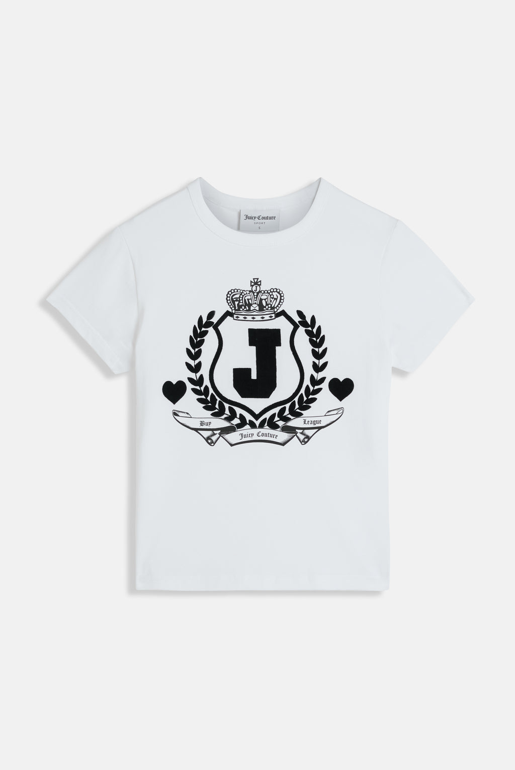 Maglietta in jersey aderente con ricamo Juicy a stemma Bianco