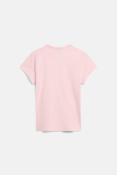 T-shirt in jersey con stampa 'JUICY-GIRL NEXT DOOR' frontale colore rosa