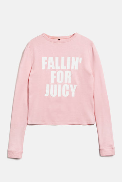 T-shirt Juicy a maniche lunghe in jersey con stampa lettering frontale colore Rosa