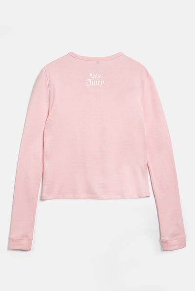 T-shirt Juicy a maniche lunghe in jersey con stampa lettering frontale colore Rosa