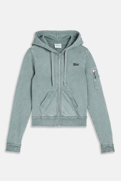 Felpa Badwater aderente in loopback fleece lavato con cappuccio e logo Juicy in metallo Verde