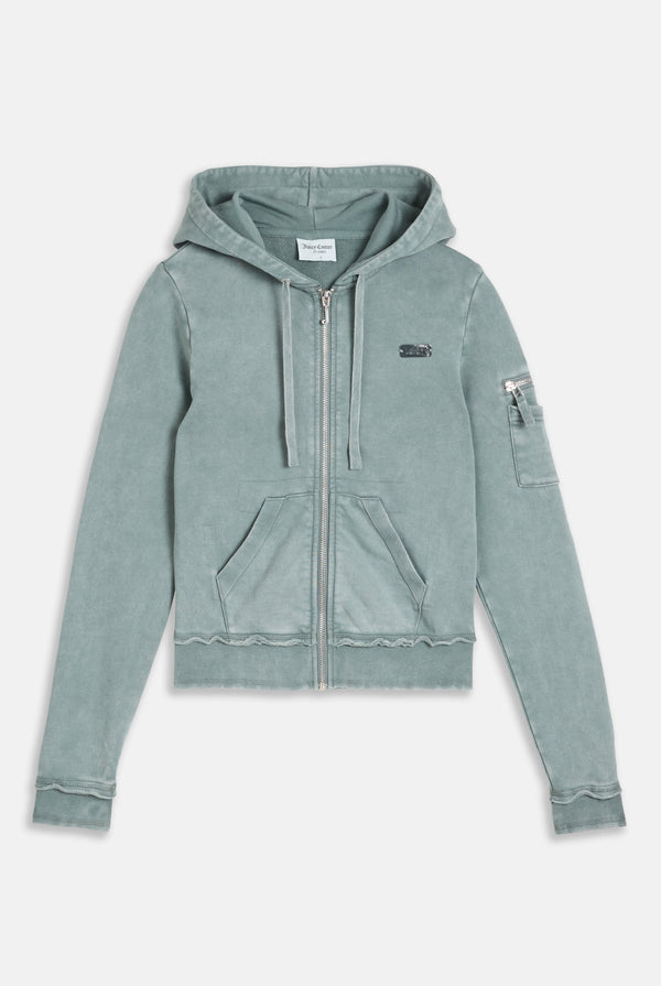 Felpa Badwater aderente in loopback fleece lavato con cappuccio e logo Juicy in metallo Verde