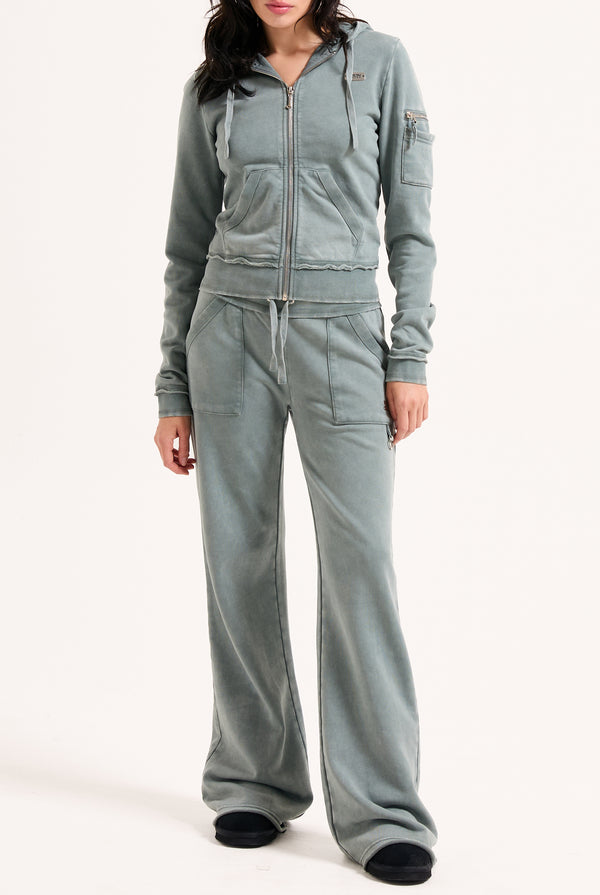 Felpa Badwater aderente in loopback fleece lavato con cappuccio e logo Juicy in metallo Verde