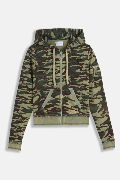 Felpa Badwater aderente in loopback fleece lavato con cappuccio logo Juicy in metallo a stampa Verde Camouflage