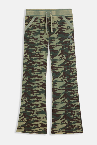 Pantalone Harrisburg a vita bassa in loopback fleece lavato e logo Juicy in metallo a stampa Verde Camouflage