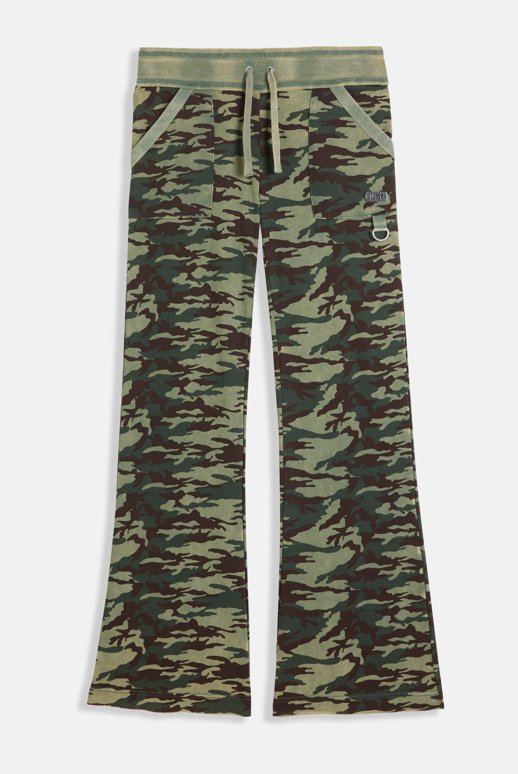 Pantalone Harrisburg a vita bassa in loopback fleece lavato e logo Juicy in metallo a stampa Verde Camouflage