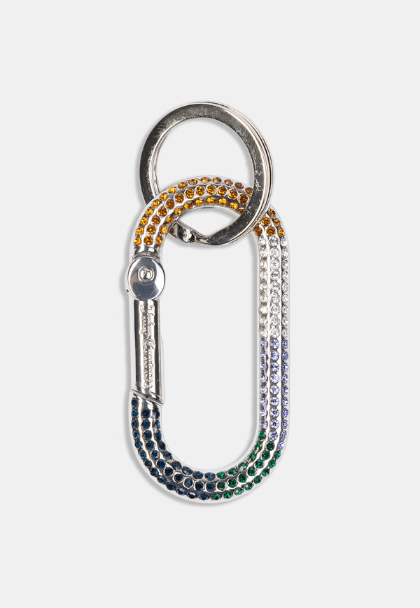 Portachiave Juicy Couture a forma di moschettone con cristalli multicolor