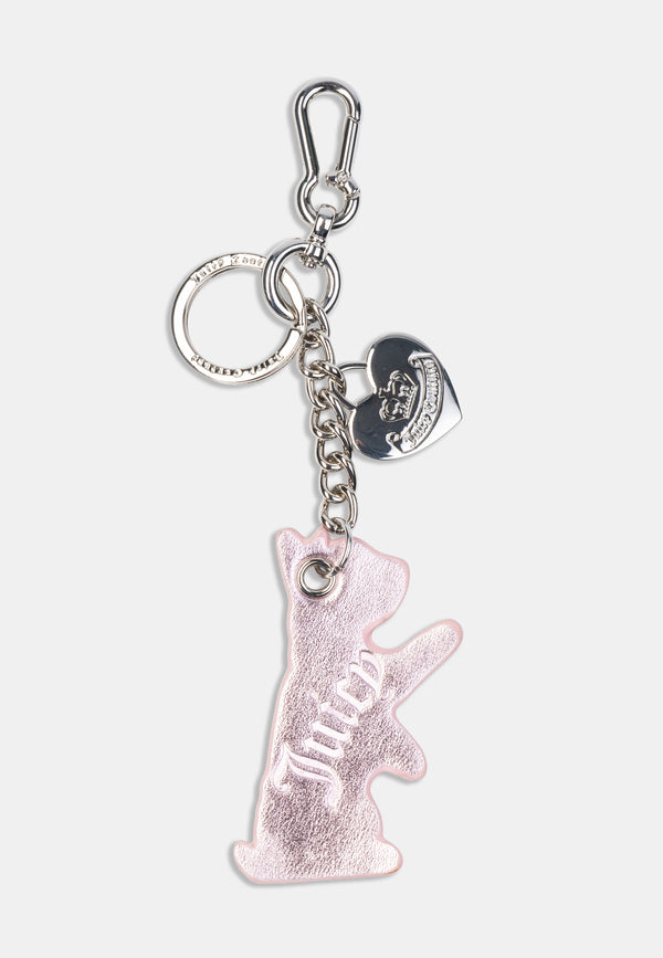 Portachiavi Juicy Couture con charm cagnolino metallizzato rosa