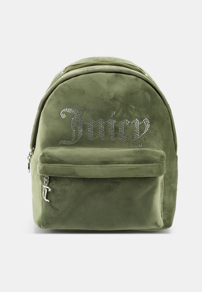 Zaino Kimberly in Velluto con Logo Juicy in Strass – Verde Oliva