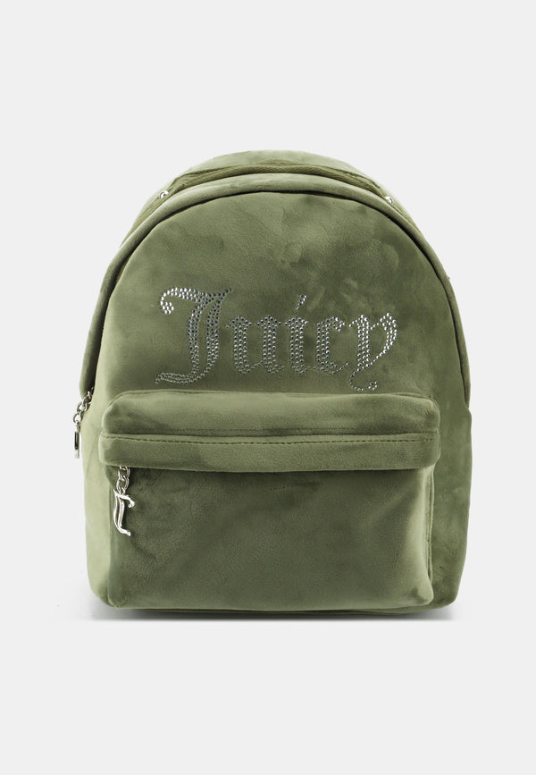 Zaino Kimberly in Velluto con Logo Juicy in Strass – Verde Oliva